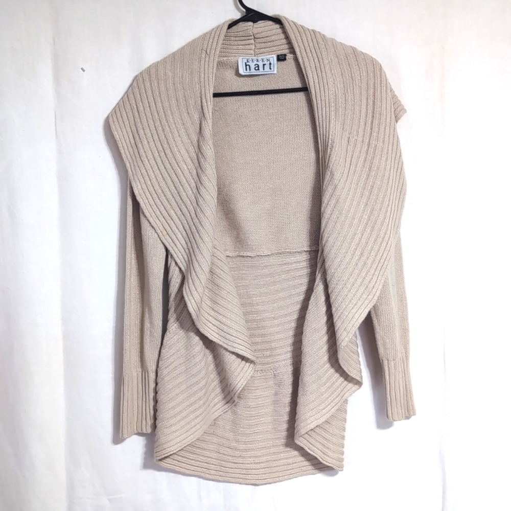 Keren Hart Beige Knit Sweater Cardigan Open Front Size Small - Picture 1 of 4